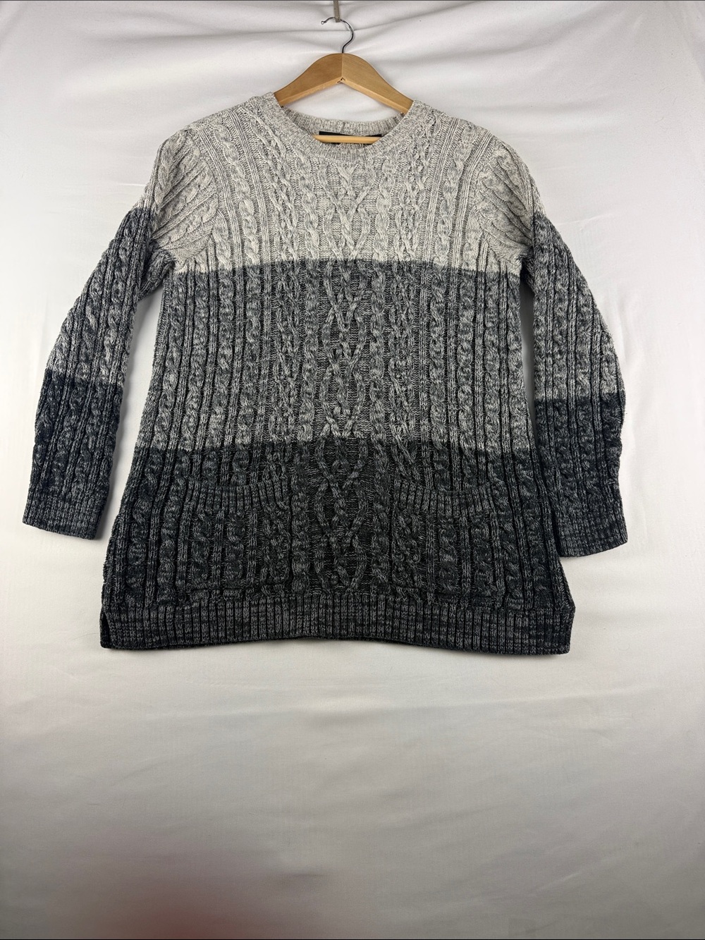 Jeanne Pierre Gray Ombre Cable Knit Sweater Women's Large 100% Cotton